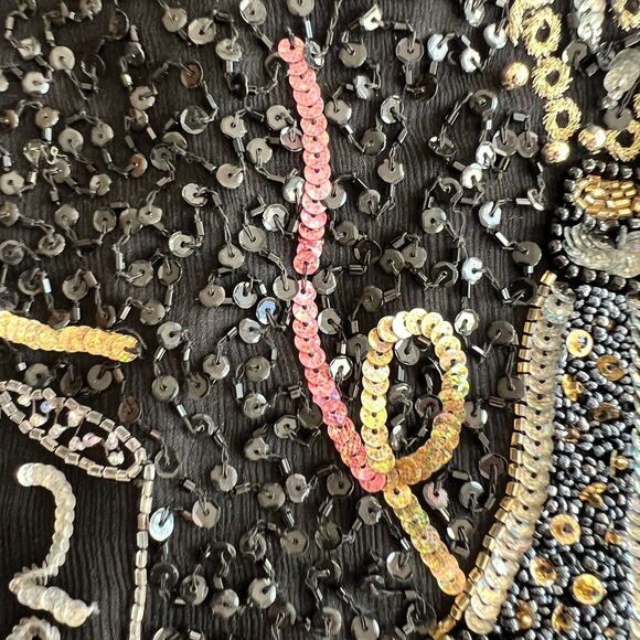 VTG Sz L Lawrence Kazar Silk Sequined New Years 2000 top shoulder pads y2k - Picture 10 of 16